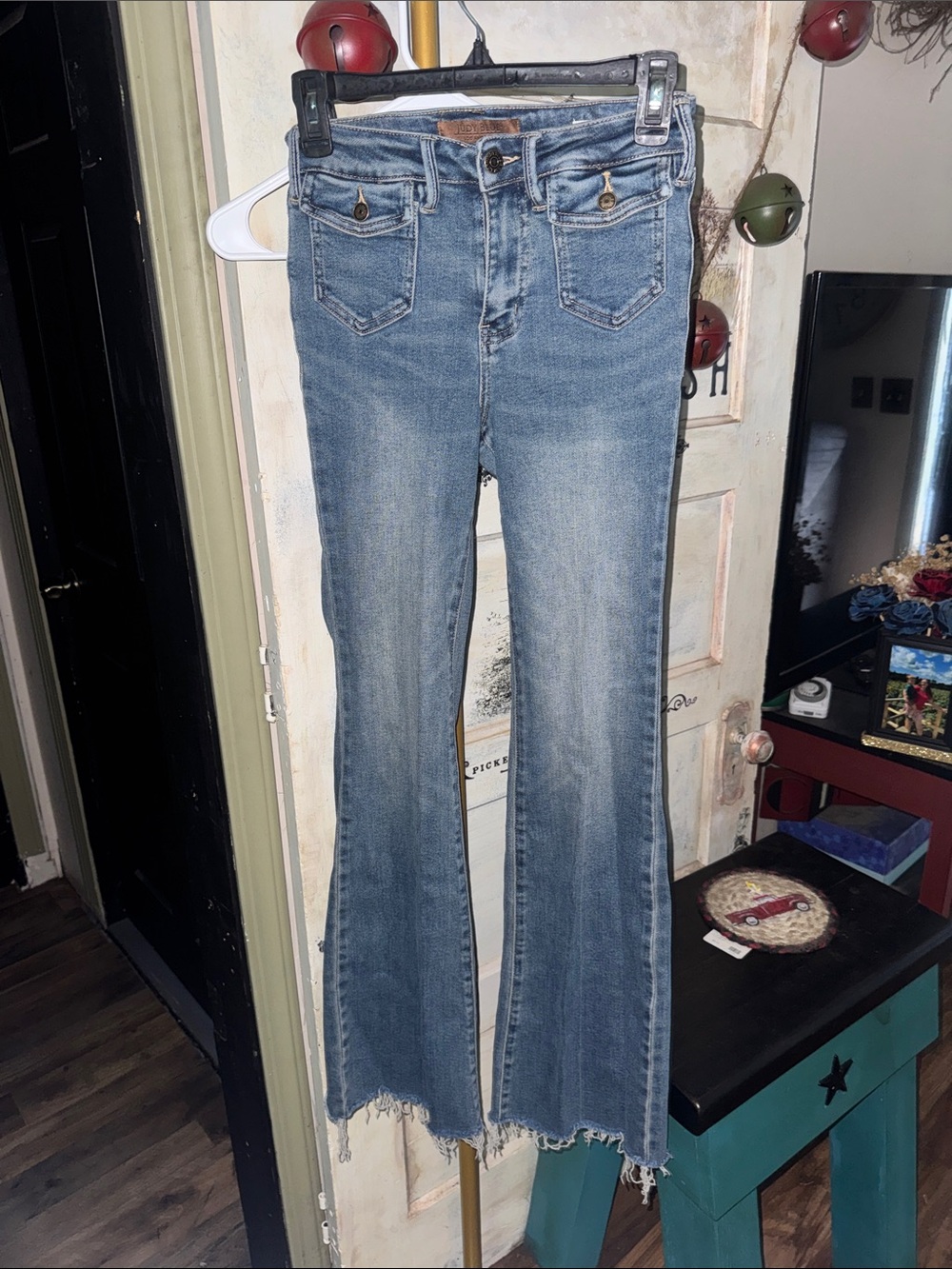 Judy Blue Light Blue Flare Jeans with Raw Hem